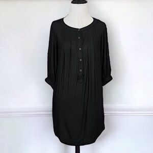 SANDRO black vintage button front cotton blend shift dress size 2